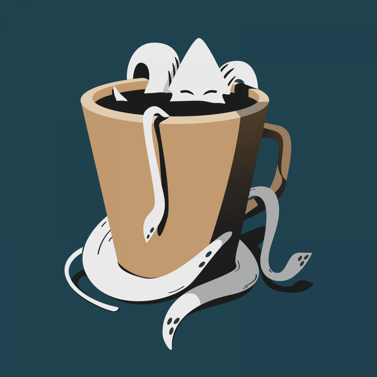 illustrated squid in a coffee cup