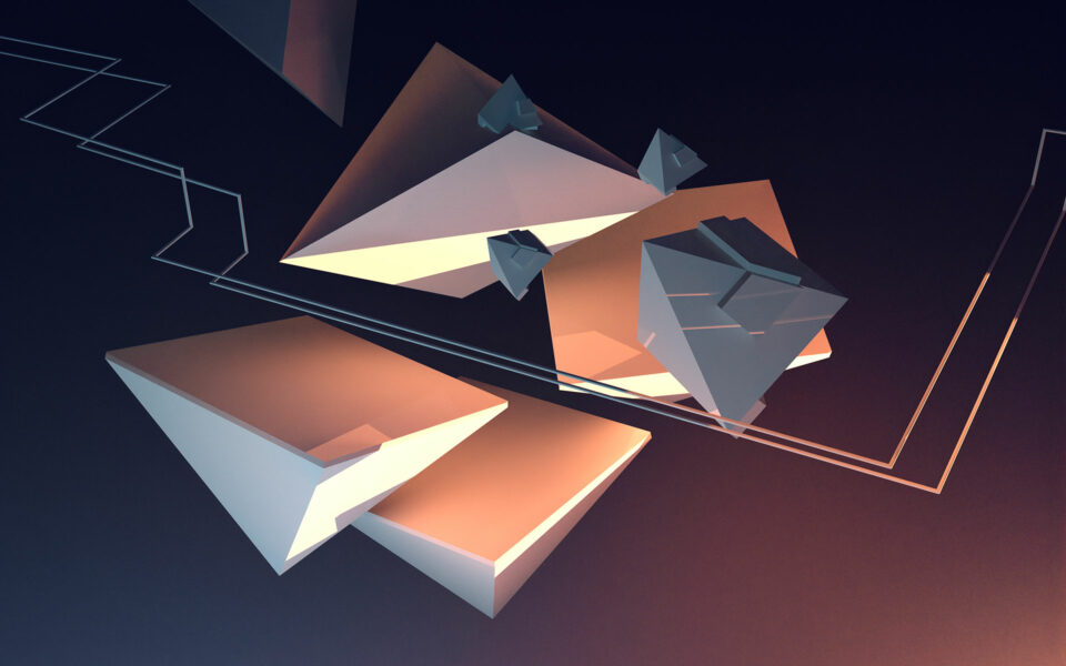 Abstract geometric 3d shapes with sunrise type lighting